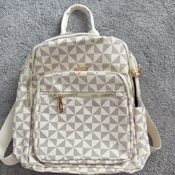 Handbags - Geometric Patterned Cream Backpack
